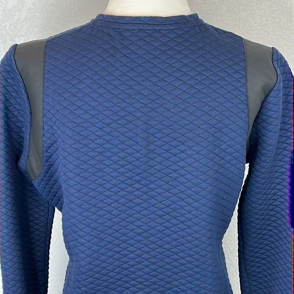 Sezane Quilted Long Line Jacket Navy with Black Leather Trim Size Medium - Picture 8 of 15